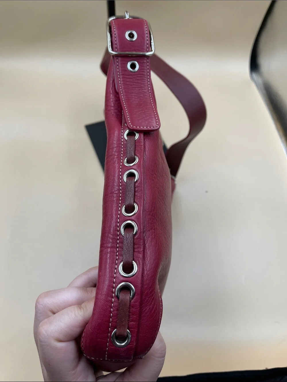 Coach Cherry Red Pebbled Leather Shoulder Bag